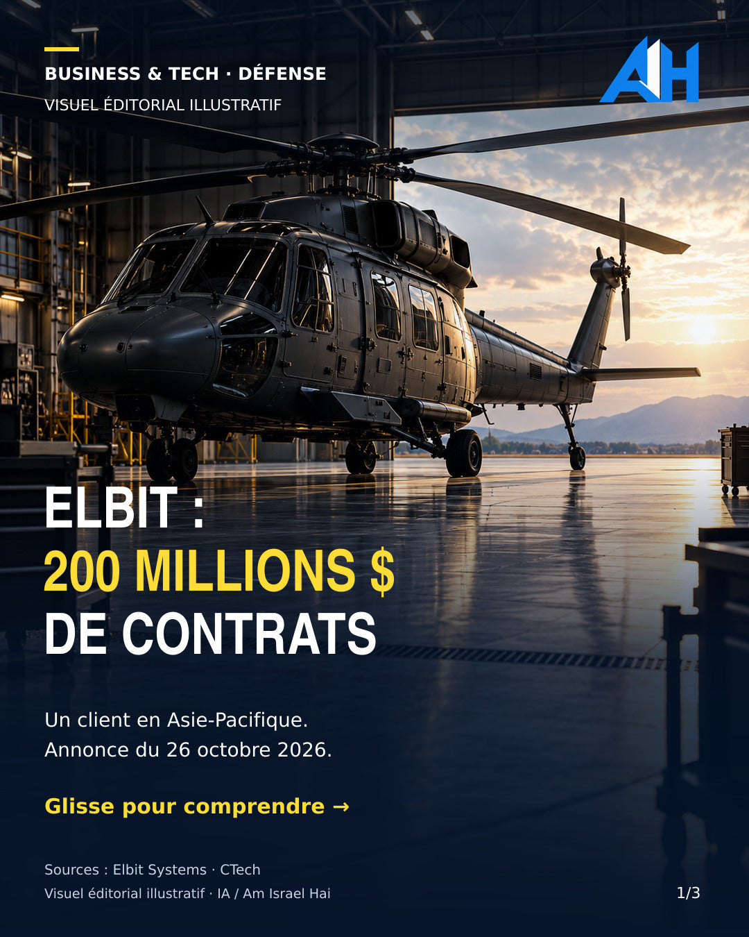 Visuel éditorial illustratif — contrats Elbit du 26 octobre 2026. Scène générique générée par IA, aucun produit, site ou client réel représenté.