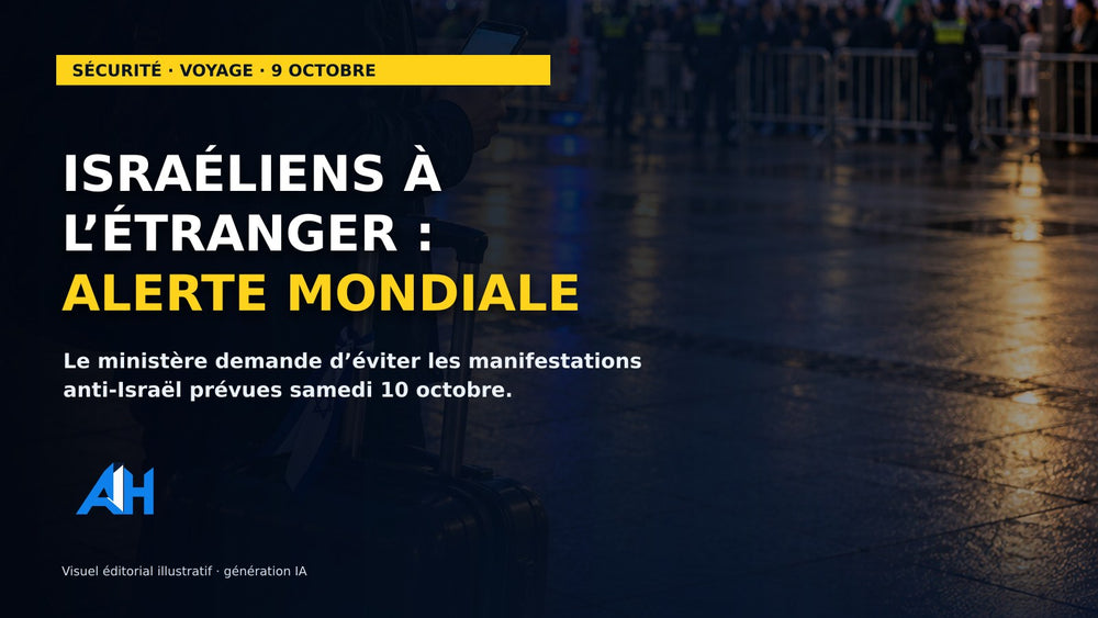 Israéliens à l’étranger : alerte mondiale avant les manifestations du 10 octobre — visuel éditorial illustratif