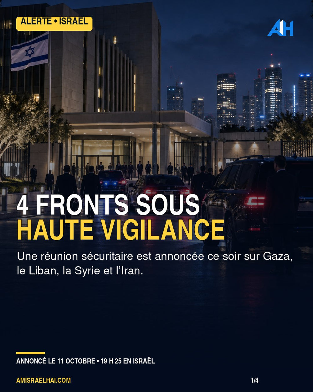 Israël en haute vigilance avant une réunion sécuritaire sur quatre fronts — visuel éditorial illustratif
