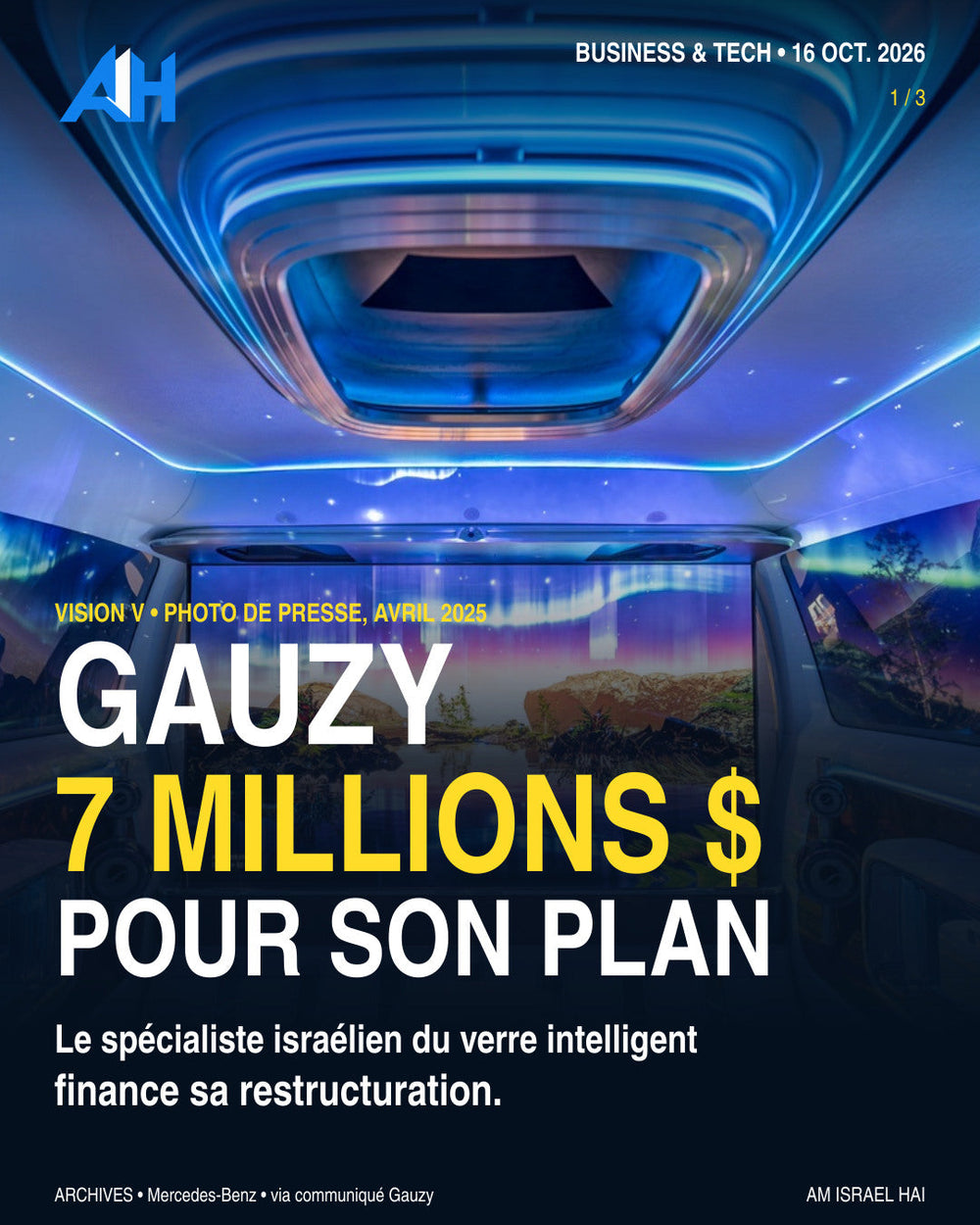 Gauzy annonce 7 millions de dollars pour son plan — intérieur du Mercedes-Benz Vision V, photo de presse d’archives d’avril 2025, crédit Mercedes-Benz