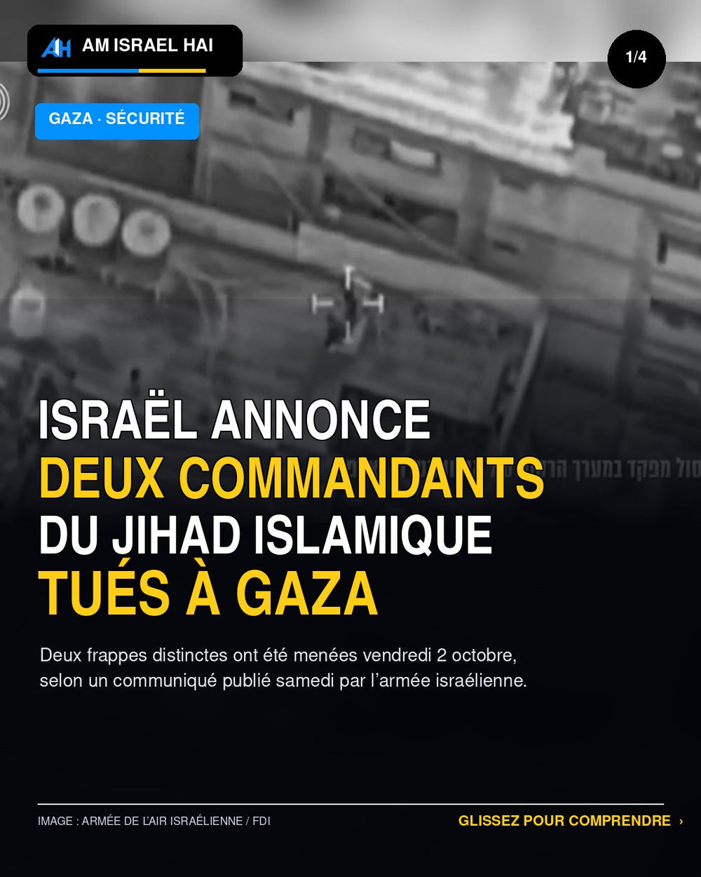 Gaza : Israël annonce la mort de deux commandants du Jihad islamique