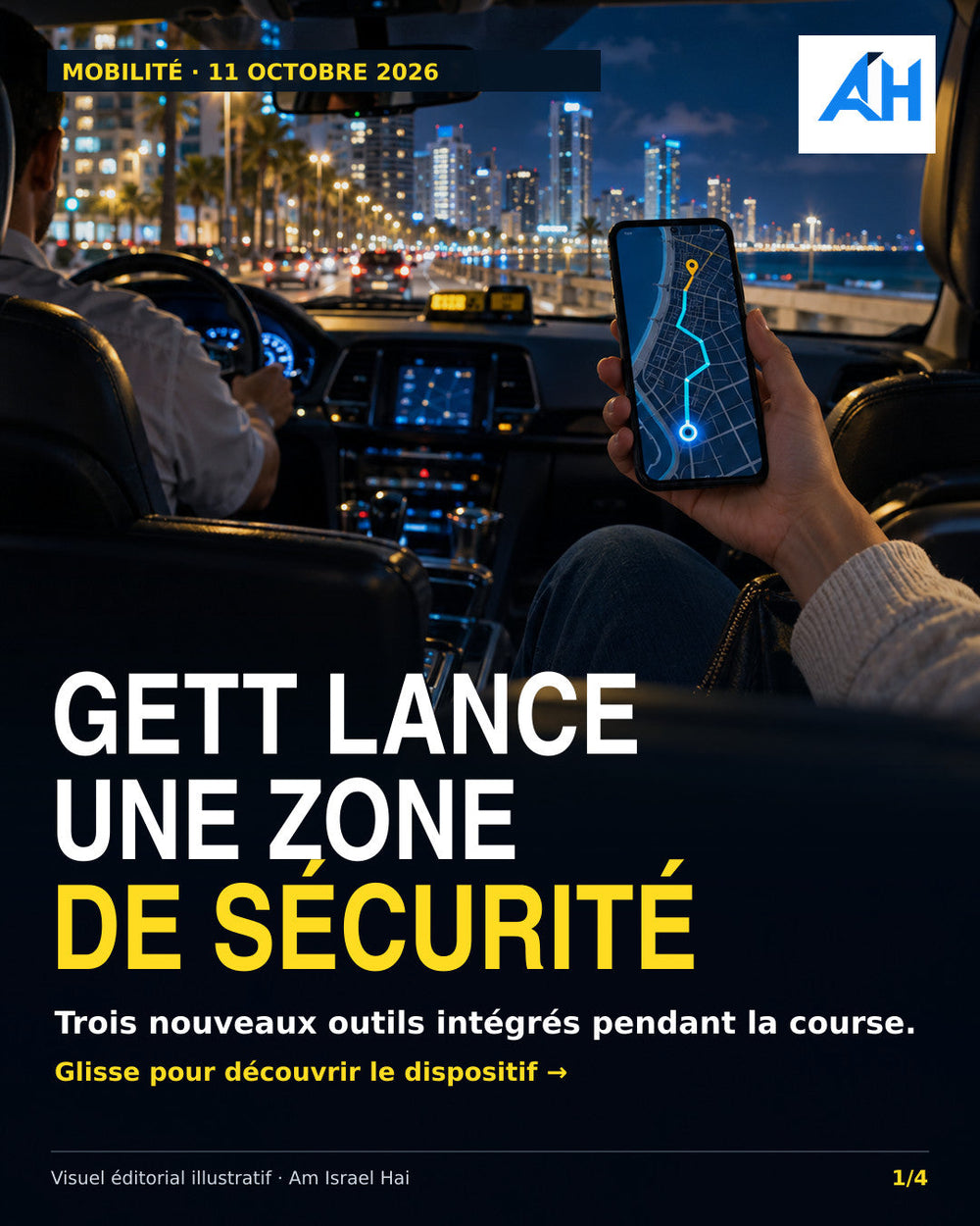 Gett lance une zone de sécurité dans son application — visuel éditorial illustratif, sans reproduction de l’interface réelle