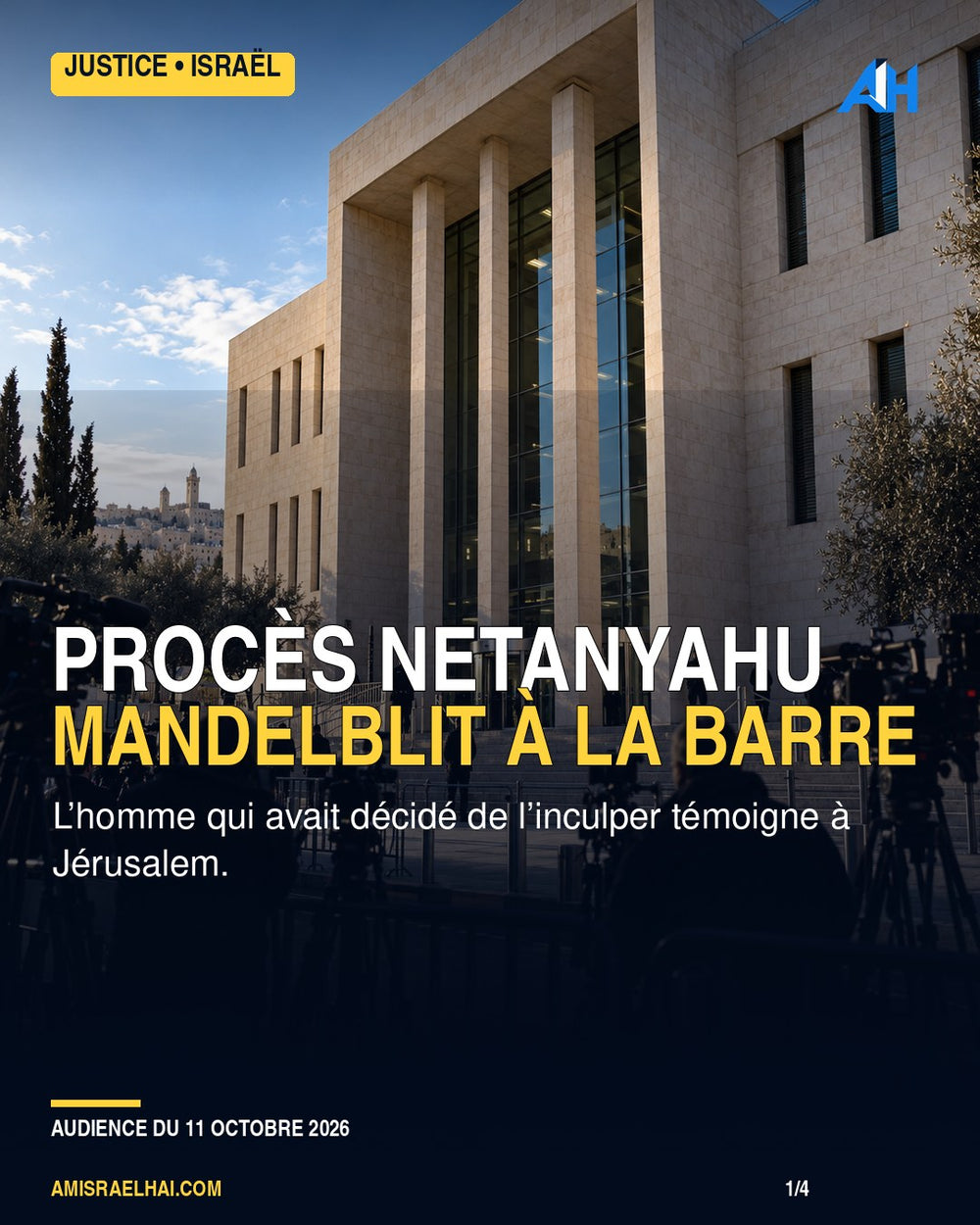 Procès Netanyahu : témoignage d’Avichai Mandelblit — visuel éditorial illustratif