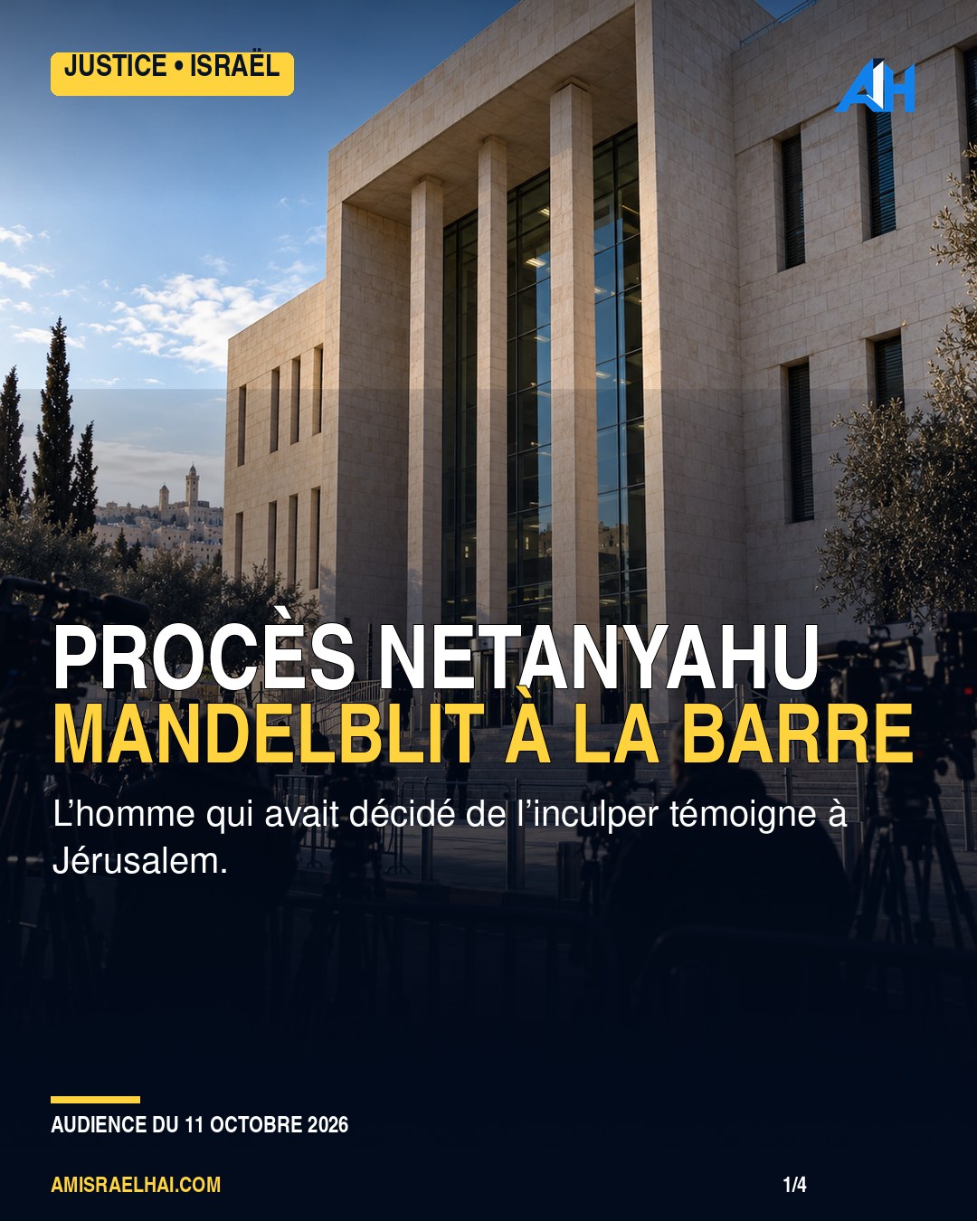 Procès Netanyahu : témoignage d’Avichai Mandelblit — visuel éditorial illustratif
