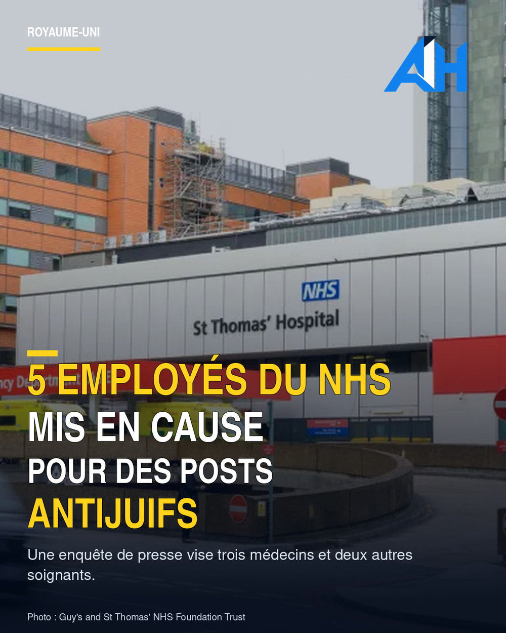 Royaume-Uni : cinq employés du NHS mis en cause pour des publications antijuives