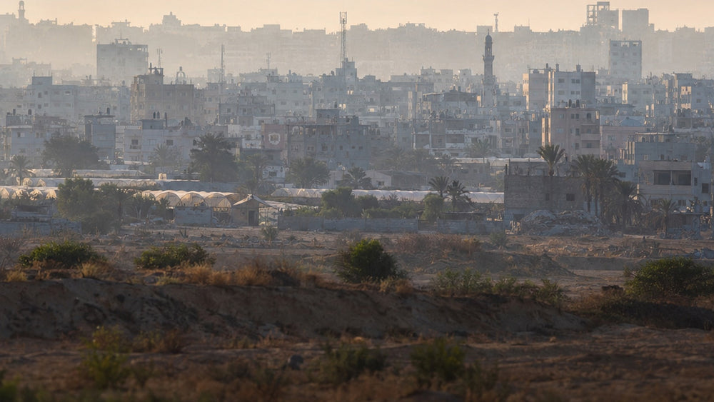 Nousseirat, centre de Gaza — visuel éditorial illustratif