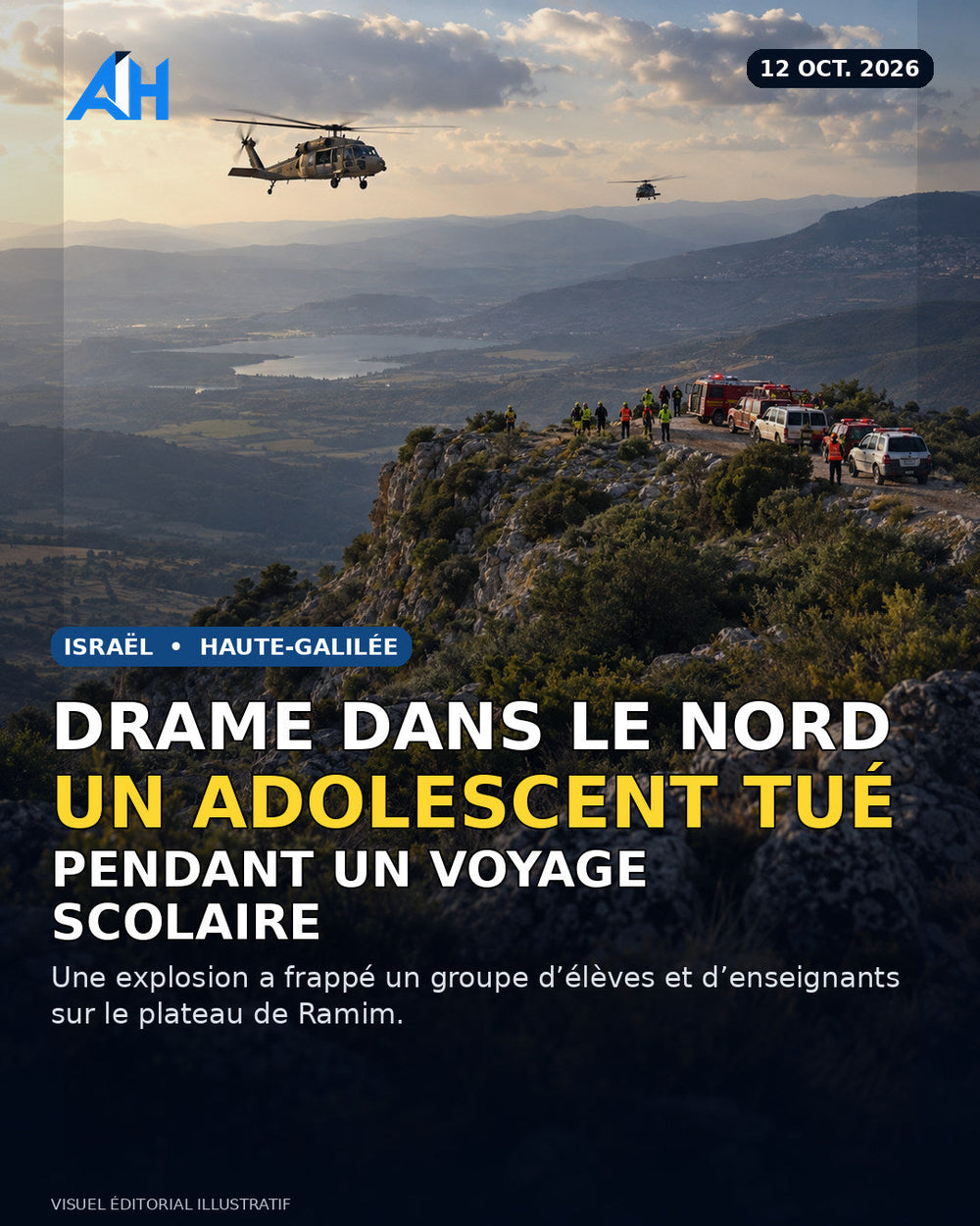 Plateau de Ramim : explosion pendant un voyage scolaire — visuel éditorial illustratif