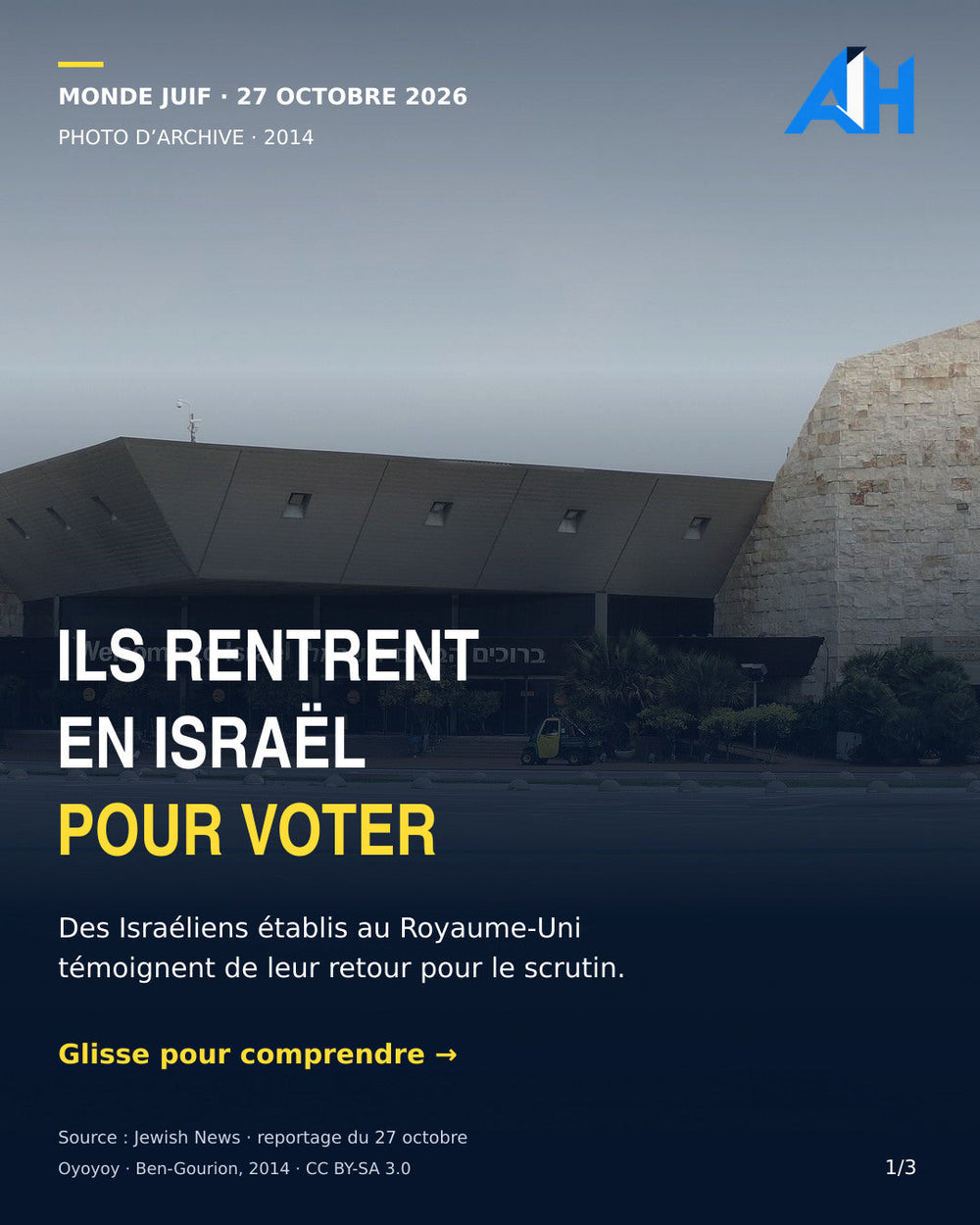 Ben-Gourion, archive 2014 par Oyoyoy, CC BY-SA 3.0. Pas une photographie des retours du jour.