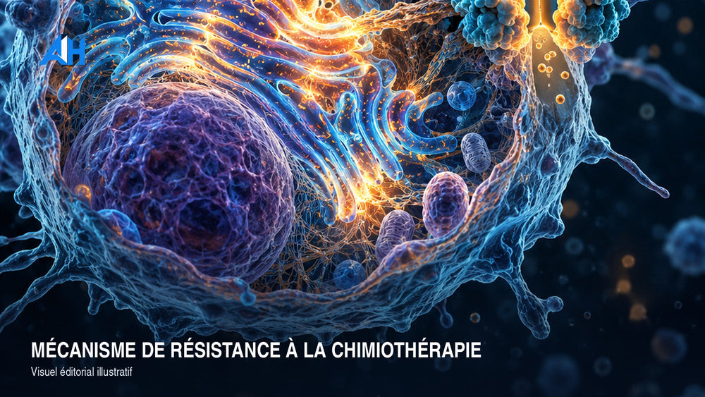 Protéines gardiennes et résistance à la chimiothérapie — visuel éditorial illustratif