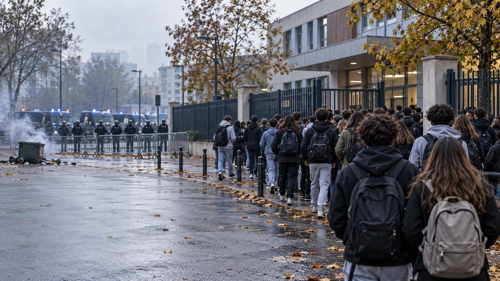Mobilisation lycéenne en France — visuel éditorial illustratif