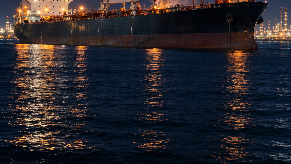 Pétrolier au large de Sohar après une attaque de drone — visuel éditorial illustratif