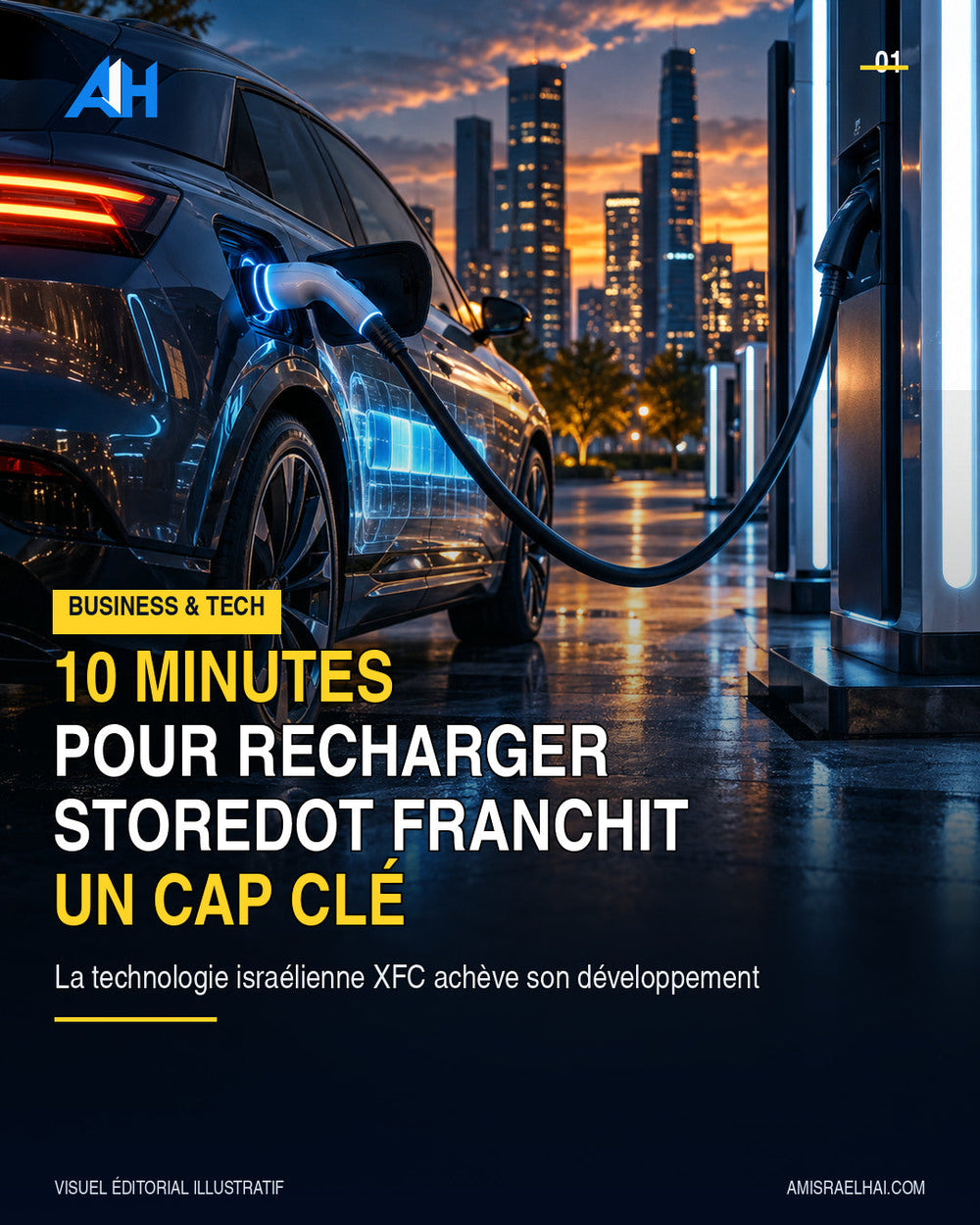 StoreDot et la recharge ultra-rapide en dix minutes — visuel éditorial illustratif