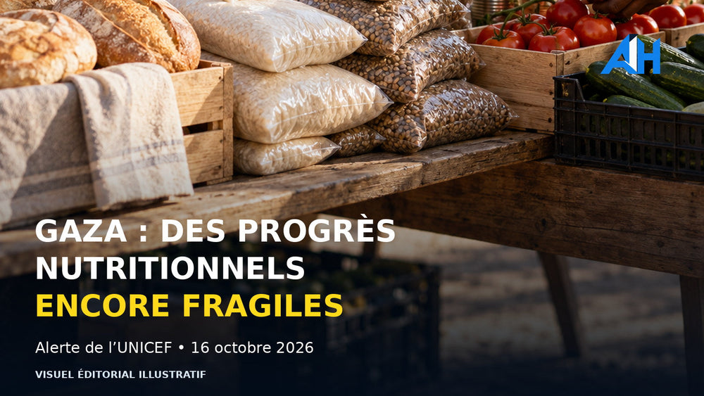 Gaza : des progrès nutritionnels encore fragiles — visuel éditorial illustratif